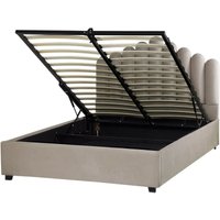 Polsterbett Taupe Samt mit Bettkasten Lattenrost Hochklappbar 140 x 200 cm Hohes Muschel-Kopfteil Glamourös Muschelbett Doppelbett Schlafzimmer Polsterbett Taupe Samt mit Bettkasten Lattenrost Hochklappbar 140 x 200 cm Hohes Muschel-Kopfteil Glamourös Muschelbett Doppelbett Schlafzimmer von BELIANI