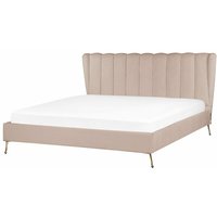 Polsterbett Taupe aus Samt 180 x 200 cm mit USB-Anschluss Hohes Kopfteil Goldene Beine Elegant Modern Luxuriös Samtbett für Schlafzimmer von BELIANI
