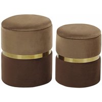 Pouf 2er Set Braun aus Samtstoff mit Stauraum und mit goldener Note runde Form Wohnzimmer Schlafzimmer Flur Modern von BELIANI