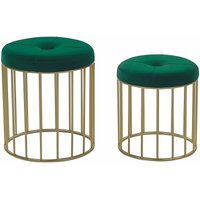 Beliani - Pouf 2er Set Dunkelgrün aus Samtstoff mit goldener Unterteil runde Form Wohnzimmer Schlafzimmer Flur Modern - Gold von BELIANI