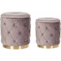 Pouf 2er Set Taupe Samtstoff Gesteppt mit Stauraum Goldener Metallring Runde Form Chesterfield Stil Retro Wohnzimmer Schlafzimmer Flur Modern von BELIANI