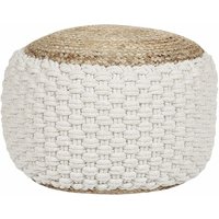 Pouf Cremeweiß und Beige Baumwolle mit Jute Rund ⌀ 50 cm Geflochten Boho Sitzpouf Sitzhocker Wohnzimmer Schlafzimmer Esszimmer Kinderzimmer von BELIANI