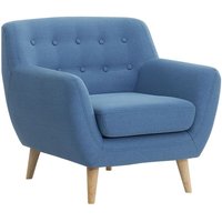 Sessel Blau Stoffbezug mit Hellen Holzbeinen Armlehnen Knopfheftung Loses Sitzkissen Retro Design Wohnzimmer Polstersessel Armsessel von BELIANI