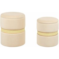 Pouf 2er Set Creme Samtstoff mit Stauraum Wiener-Geflecht Rund 34 cm und 30 cm Modern Deko Ottomane Sitzpouf für Schminktisch Ankleidezimmer - Beige von BELIANI