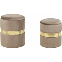 Pouf 2er Set Taupe Samtstoff mit Stauraum Wiener-Geflecht Rund 34 cm und 30 cm Modern Deko Ottomane Sitzpouf für Schminktisch Ankleidezimmer von BELIANI