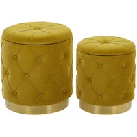 Pouf 2er Set Senfgelb Samtstoff Gesteppt mit Stauraum Goldener Metallring Rund Chesterfield Stil Retro Wohnzimmer Schlafzimmer Flur Modern von BELIANI
