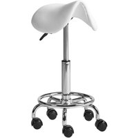 Sattelhocker Weiß Kunstleder Gepolstert mit Rollen Drehbar Höhenverstellbar Ohne Lehne Modernes Design Büro Drehhocker mit Sattelsitz von BELIANI