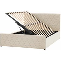 Bett Beige Samtstoff mit Lattenrost 140 x 200 cm Kopfteil Bettkasten Hochklappbar Modern Glamourös Doppelbett Schlafzimmer Möbel Ausstattung - Beige von BELIANI