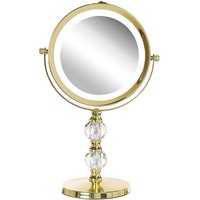 Schminkspiegel Gold Eisen rund doppelseitig drehbar mit led Licht Ständer 5-fach Vergrößerung Modern Kosmetikspiegel Tischspiegel von BELIANI
