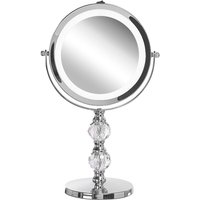 Schminkspiegel Silber Eisen rund doppelseitig drehbar mit led Licht Ständer 5-fach Vergrößerung Modern Kosmetikspiegel Tischspiegel von BELIANI