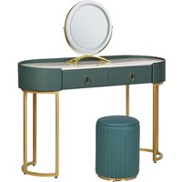 Schminktisch Dunkelgrün und Gold MDF-Platte Marmor Optik mit Metallbeinen Rundem LED-Spiegel 2 Schubladen Hocker Glamour Schlafzimmer von BELIANI