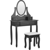 Schminktisch Schwarz und Weiß MDF-Platte mit Holzbeinen Ovalem Spiegel 3 Schubladen Hocker Glamour für Erwachsene Schlafzimmer Jugendzimmer - Weiß von BELIANI