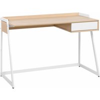 Schreibtisch Weiß mit Braun 120 x 60 cm mit Viel Stauraum Modernes Design - Heller Holzfarbton von BELIANI