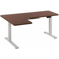 Schreibtisch linksseitig Braun Spanplatte 160x110 cm mit Metallgestell Weiß elektrisch höhenverstellbar L-Form Büro Arbeitszimmer Möbel - Weiß von BELIANI