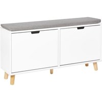 Schuhschrank mit Sitzbank Weiß u. Grau mit 2 Klapptüren Sitzkissen Modernes Design Minimalistisch Schuhregal Flur Möbel von BELIANI