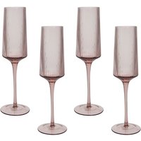 Beliani - Sektgläser 4er Set Transparent Pastellrosa Geriffeltes Design 220 ml 22 cl Fassungsvermögen Mundgeblasen Champagnergläser Glaswaren von BELIANI