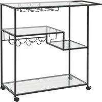 Beliani - Servierwagen Transparent und Schwarz Glas rechteckig mit Griff Rollen Flaschenhalter Gläserhalter Metallgestell für Küche Terrasse von BELIANI