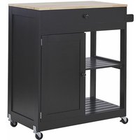 Servierwagen Schwarz Kiefernholz Gummibaumholz mdf Platte 87 x 75 x 44 cm mit Schublade Schrank Ablage Griff Wohnzimmer Esszimmer - Heller Holzfarbton von BELIANI