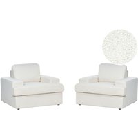 Sessel 2er Set Cremeweiß Stoffbezug Bouclé Breite Armlehnen Sitzfläche Dicke Sitzkissen Retro Stil Wohnzimmer Ausstattung Polstersessel von BELIANI