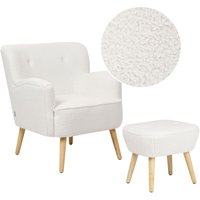 Sessel Weiß Bouclé Stoffbezug Helle Holzbeine mit Hocker Armlehnen Knopfheftung Retro-Design Wohnzimmer Schlafzimmer Ausstattung Sitzmöbel von BELIANI