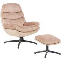 Sessel mit Hocker Sandbeige Samtbezug Gesteppt Drehfunktion Dicke Polsterung Niedrige Armlehnen Retro Wohnzimmer Schlafzimmer Flur Ausstattung von BELIANI