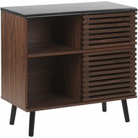 Sideboard Dunkler Holzfarbton mdf Platte Massivholz 80 x 80 x 40 cm Rustikal Retro Dunkler Holzoptik 2 Schiebetüre Wohnzimmer - Schwarz von BELIANI