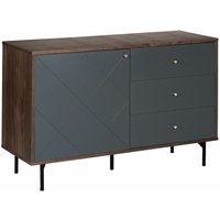 Sideboard Grau Dunkler Holzfarbton mdf Platte Pulverbeschichtetes Metall Aluminium 76 x 120 x 40 cm Modern 3 Schubladen Tür Stabil Wohnzimmer von BELIANI