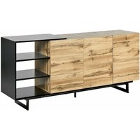 Sideboard Heller Holzfarbton u. Schwarz MDF-Platte Stahl 160 x 40 x 75 cm Niedrig mit Schubladen Türen Regalen Metallgestell Wohnzimmer Schrank von BELIANI