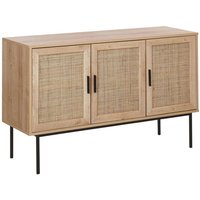 Sideboard Heller Holzfarton Schwarze Metallbeine und Handgriffe 76 x 120 x 40 cm Boho Stil Drei Rattan Türen Schlafzimmer Wohnzimmer von BELIANI