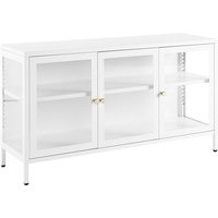 Beliani - Metallschrank Weiß Stahl mit Glasfront 35 x 115 x 65 cm Sideboard mit Griffen 3 Türen 2 Regalböden Wohnzimmer Büro Arbeitszimmer Flur Bad von BELIANI