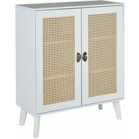 Sideboard Weiß / Heller Holzfarbton 34 x 80 x 100 cm mit 3 Fächern zwei Rattan Türen im Boho Stil Schlafzimmer Wohnzimmer Flur - Beige von BELIANI