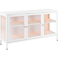 Sideboard Weiß Stahl mit LED Licht Glasfront 35 x 115 x 65 cm mit Griffen 3 Türen 2 Regalböden Wohnzimmer Büro Arbeitszimmer Flur Bad von BELIANI