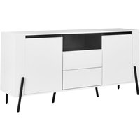 Sideboard Weiß und Schwarz Faserplatte Pulverbeschichtetes Metall 75 x 177 x 40 cm Modern Zwei Schubladen Viel Stauraum Wohnzimmer von BELIANI
