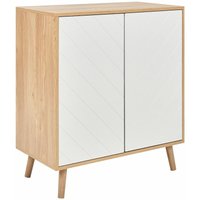Sideboard Weiß und helles Holz mdf Spanplatte Holzfurnier 2 Türen mit Einlegeböden Skandinavisches Schlafzimmer Aufbewahrungslösung von BELIANI