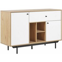 Sideboard Hellbraun und Weiß Faserplatte Holzoptik mit Metallgestell Schublade 2 Türen 3 Fächern Wohn- und Schlafzimmer Flur Salon Möbel - Schwarz von BELIANI