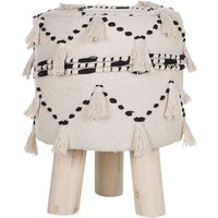 Sitzhocker Beige/Schwarz Boho-Stil Baumwolle Eukalyptusholz 33 x 33 cm von BELIANI