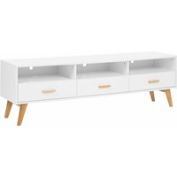Beliani - Lowboard Weiß MDF-Platte Beine aus Eichenholz 3 Schubladen Wohnzimmermöbel - Heller Holzfarbton von BELIANI