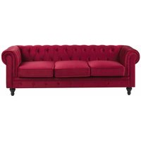 Sofa Dunkelrot Samtstoff 3-Sitzer Chesterfield Stil Glamourös Wohnzimmer von BELIANI