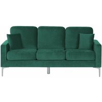 Beliani - Sofa Grün Samtstoff 3-Sitzer dicke Polsterung mit 2 Dekokissen Metallfüßen freistehend für Wohnzimmer Salon Flur Diele - Silber von BELIANI
