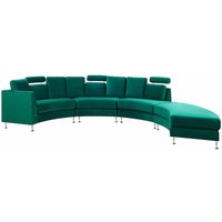 Sofa mit Ottomane Dunkelgrün Samtstoff 7-Sitzer U-Förmig Halbrund Verstellbare Kopfstützen Wohnlandschaft Ecksofa Modulsofa Modern Wohnzimmer - Silber von BELIANI