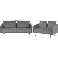 Sofa Set Grau aus Samtstoff Sitzgruppe mit Metallbeinen und abziehbaren Kissenbezüge Langlebig Glamourös Edel Zierkissen Wohnzimmer - Gold von BELIANI