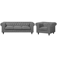 Sofa Set Hellgrau Polsterbezug Sitzgruppe Chesterfield Stil Glamourös Wohnzimmer Sofa Set Hellgrau Polsterbezug Sitzgruppe Chesterfield Stil Glamourös Wohnzimmer von BELIANI