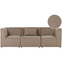 Beliani - Sofa Taupe Stoffbezug aus Cord mit Armlehnen Kissen 3-Sitzer Modulsofa Ecksofa Wohnzimmermöbel Modern Wohnecke Sitzecke von BELIANI