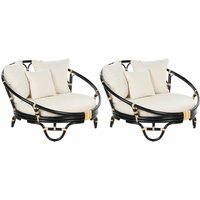 Sonneninsel 2er Set Schwarz Rattan mit Auflagen Beige Stoff Rund Boho Gartenmuschel Rattaninsel Loungemöbel Outdoor Garten Terrasse Ausstattung Sonneninsel 2er Set Schwarz Rattan mit Auflagen Beige Stoff Rund Boho Gartenmuschel Rattaninsel Loungemöbel Outdoor Garten Terrasse Ausstattung von BELIANI