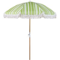 Sonnenschirm Grün Stoff-Bespannung Rund ⌀ 150 cm mit Volant Regenschutz Holzmast Neigungsfunktion Kurbel Boho Garten Outdoor Balkon Terrasse von BELIANI