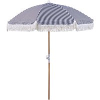 Sonnenschirm Schwarz Stoff-Bespannung Rund ⌀ 150 cm mit Volant Regenschutz Holzmast Neigungsfunktion Kurbel Boho Garten Outdoor Balkon Terrasse von BELIANI