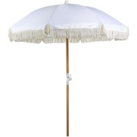 Sonnenschirm Weiß Stoff-Bespannung Rund ⌀ 150 cm mit Volant Regenschutz Holzmast Neigungsfunktion Kurbel Boho Garten Outdoor Balkon Terrasse - Weiß von BELIANI