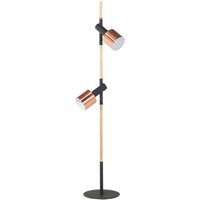 Stehlampe Schwarz/Kupfer Metall 125 cm 2-flammig mit Holzgestell höhenverstellbaren Schirmen und 2 Schaltern langes Kabel Industrie Look von BELIANI