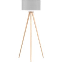 Stehlampe Grau Holz 140 cm runder Stoffschirm Dreibeinig langes Kabel mit Schalter Modernes Design - Heller Holzfarbton von BELIANI