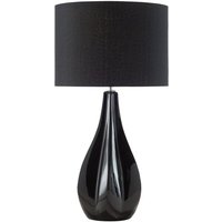 Tischlampe Schwarz geschwungener Porzellanfuß Stoffschirm langes Kabel mit Schalter Modern Glamourös - Schwarz von BELIANI